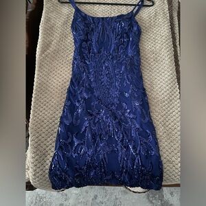 Cobalt Blue Beaded Spaghetti Strap Dress